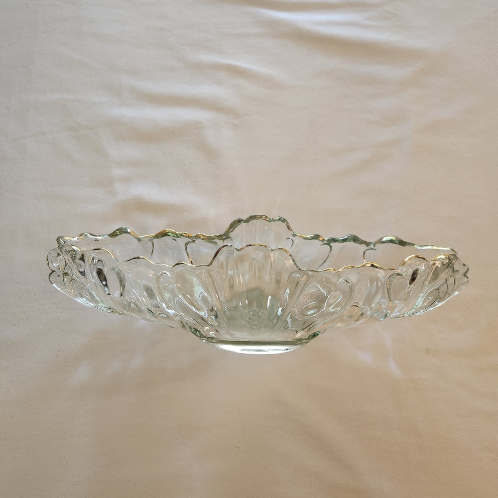 Jeannette Gondola Gold Trim Elegant Clear Glass Decorative Bowl 15.5" X 5"
